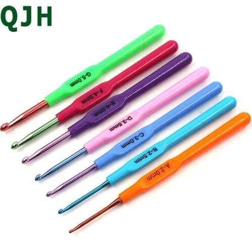 7 Sizes Aluminum Plastic Handle Crochet Hook Weave Knit Needles Set 2.0-5m PRO