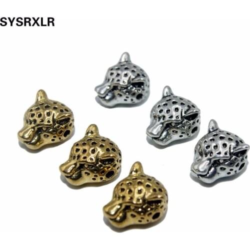 Free Shipping 10pcs/20Pcs Golden /Silvery Leopard Head Spacers Beads Vintage Alloy Beads For Jewelry Making Charms DIY Bracelet