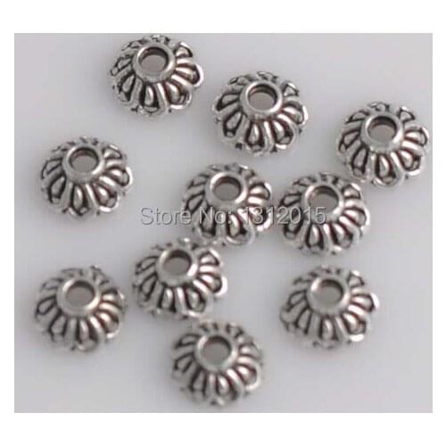 Free shipping! 50pcs Tibetan Antique StyleTone Small Flower Antique Silver plated DIY Metal Spacer beads Caps 9x4mm YTC0034