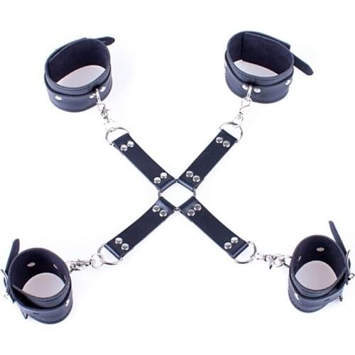 PU Leather Cross Wrist Ankle Cuffs Adult Games Cosplay Fetish Bondage Restraints Hand Cuffs Foot Cuffs Bdsm Sex Toy for Couples