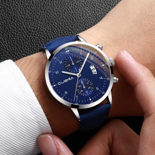 CUENA Mens Watches Top Brand Luxury Leather Casual Quartz Watch Men Military Sport Waterproof Clock Blue Watch Relogio Masculino