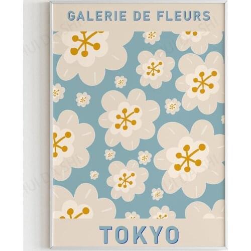 Flower Market print, Light Blue - Floral Printable Poster, Flower Print, Botanical Wall Art, Illustration Modern Poster