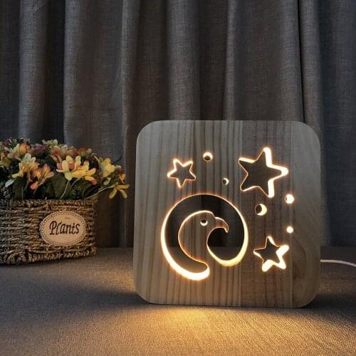 Eagle Head Star 3d Wooden Lamp for Home Bedroom Decoration Baby Sleep Night Lights Creative Gfit