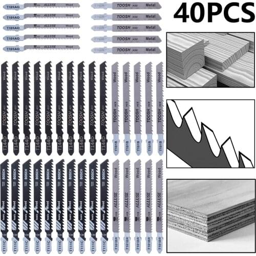 40 Pcs T-Shank Jigsaw Blades Metal Wood Assorted Blades Woodworking Jig Saw Blade Set for Wood Plastic Metal Cutting Saw Blades
