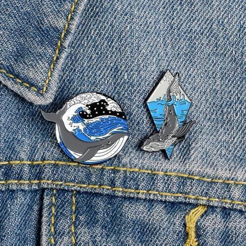 Ocean Enamel Pins Metal Whale Blue Sea Wave Brooches For Women Cute Jewelry Nature Pin Badge Friends Gifts Harry Styles Jewelry