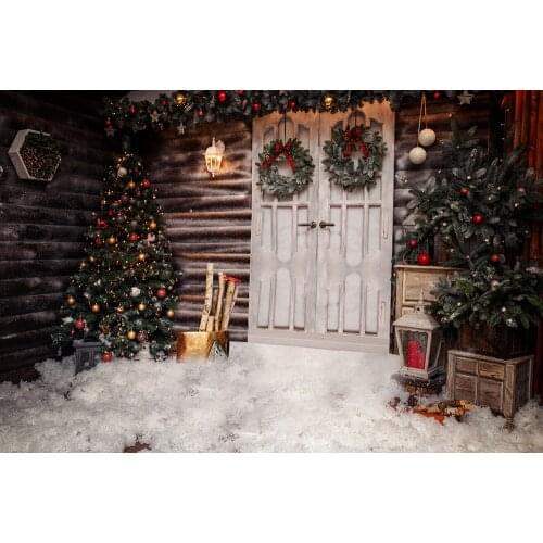 Christmas Party Backdrop Rustic Wood House Door Bauble Trees Advent Background Noel Xmas Portrait Banners Ornament Decor Poster