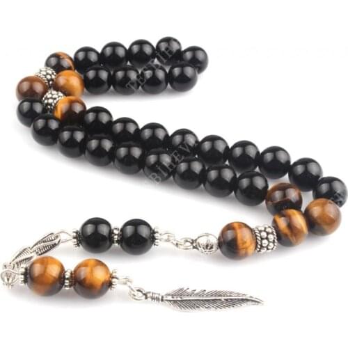 Natural Onyx 925 Silver Tassel 33 Beads For Prayer Tasbih Allah Muslim Rosary Calming Men Women Meditation Jewelry From Turkey