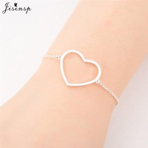 Jisensp Romantic Hollow Peach Heart Stainless Steel Bracelet for Women Girls Geometric Heart Charm Bracelet Fashion Jewelry Gift