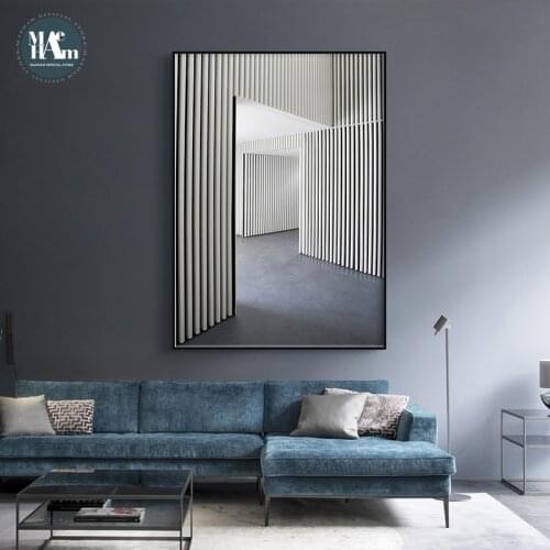 Minimalist Black and white building geometric lines Picture Wall Poster Modern Style Canvas Print Painting Art Living Room Decor