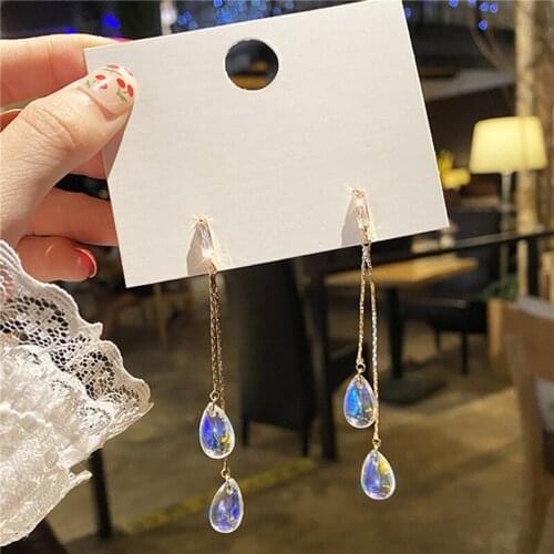 New Needel Fashion Jewlery Teardrop Earrings Hot Selling Metal Double Chain Long Danlge Earrings For Women Gifts