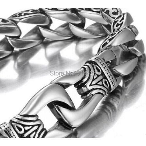 New Amazing Mens Bracelet Stainless Steel Curb Chain Link Bracelet 11mm 8.66