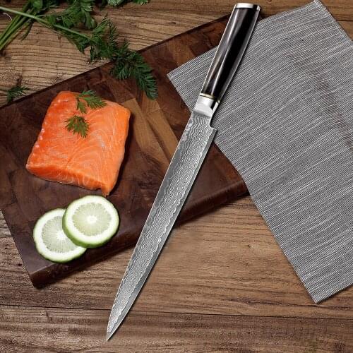 10 Inch Japan Sashimi Knife VG10 Damascus Steel Sushi Knives Pakka Wood Slicing Cleaver Salmon Filleting Fish Sashimi Knife