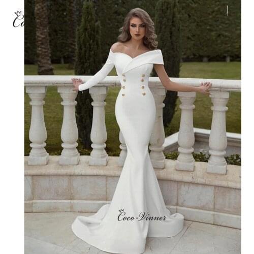 Single Cap Sleeves Button Trumpet Wedding Dresses Soft Satin Pure White Vestido Simple Sweep Train Свадебные платья W0597
