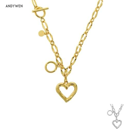 ANDYWEN 925 Sterling Silver 2021 Luxury Heart Thick Heavy Chain Choker Necklace Pendant Luxury Jewelry Large Wedding Rock Punk