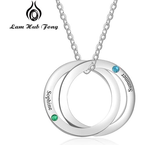 Personalized Double Circle Name Necklace Custom Birthstone Necklace Charm Stainless Steel Jewelry Gift for Women (Lam Hub Fong)