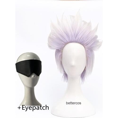 Anime Cosplay Jujutsu Kaisen Cosplay Gojo Satoru Wig White And Light Purple Mixed Color Cosplay Wigs With Eyepatch+Wig Cap