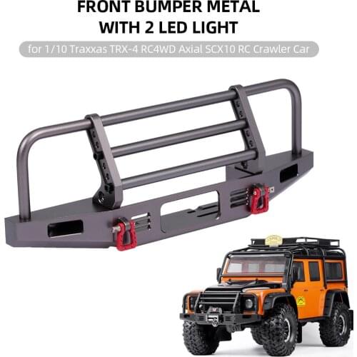 RC Spare Parts Front Bumper Metal with 2 LED Light for 1/10 Traxxas RC4WD Axial SCX10 RC Crawler Car