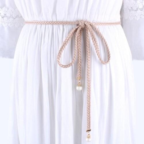 Ladies pearl knitted Braided belts for women Twist weaving waist knot rope female cotton string strap