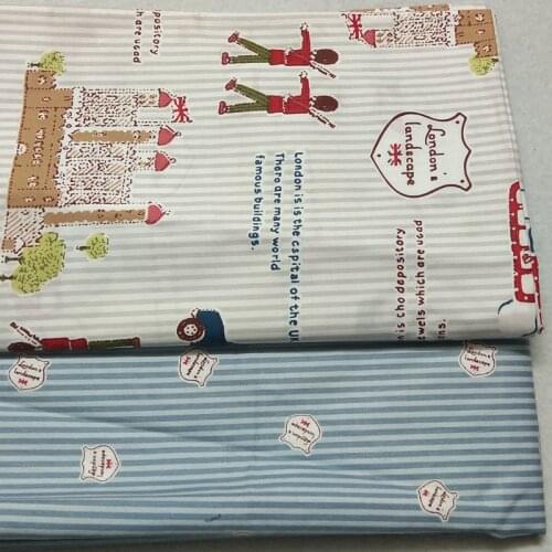Royal 40x50cm Stripe UK Royal Solider Bus & Blue Stripe Printed Cotton Fabric Bundle For DIY sewing Doll Cloth