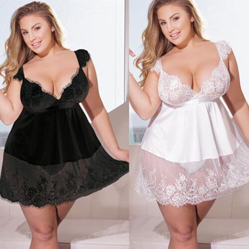 Sexy Woman Dress Plus Size 3XL-5XL Sexy Lingerie Sleepwear Lace Sleeveless Womens Dress Underwear Babydoll