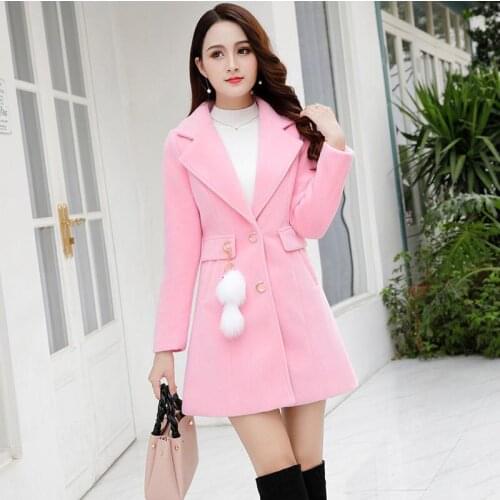 Woolen Coat Women Jackets New 2021 Winter Woolen Jacket Women Coats Long Slim Thickening Warm Pakra Womens Clothing Pink