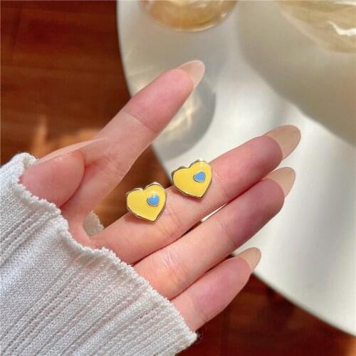 Cute Yellow Hearts Clip on Earrings Women Love Piercing Earrings