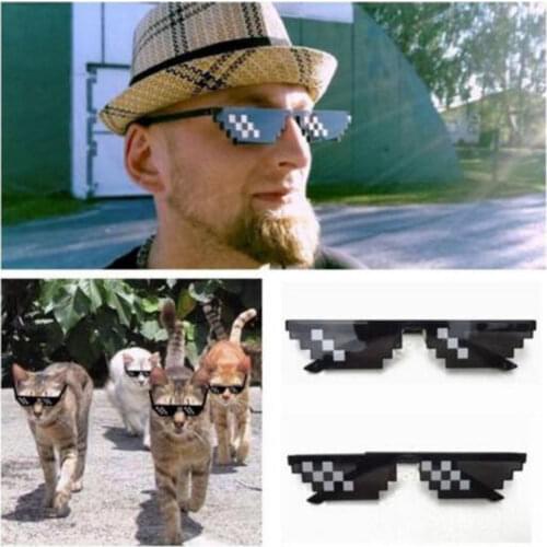 Thug Life Mosaic Glasses Men Women 8 Bit Coding Pixel Trendy CoolSunglasses Party Funny Vintage Shades Eyewear