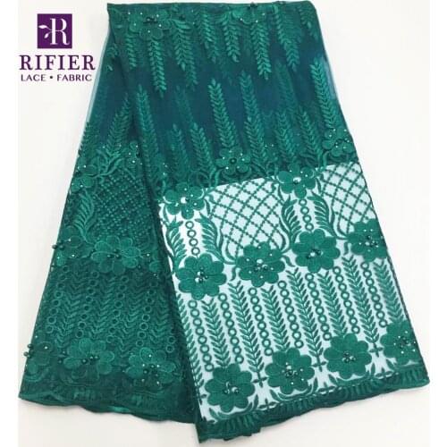 Rhinestones Style French Embroidered Net Lace Fabrics In Green Color Nigerian For Dress India Beads Dress Stones Mesh Material