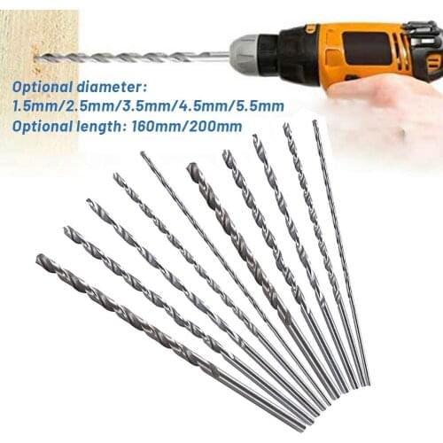 Extra Long HSS Straight Shank Drill Bit Diameter 1.5mm/2.5mm/3.5mm/4.5mm/5.5mm Length160-200mm HSS Straight Shank Drill Bit