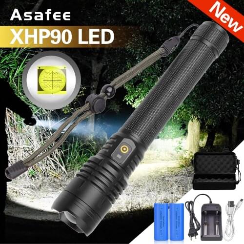 XHP90 LED Flashlight Torch most powerful XHP90 ZOOM Flashlight 26650 USB Torch Lantern 18650 Hunting Lamp Hand Light