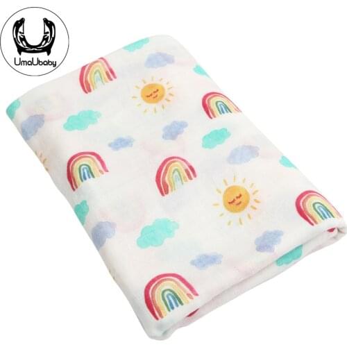 UmaUbaby Baby Blanket Cartoon Soft 70% Bamboo 30% Cotton Infant Printed Blankets Newborn Muslin Swaddle Wrap Rainbow Blanket