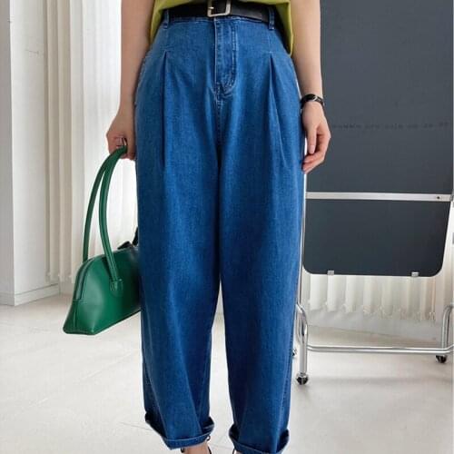 2021 New Autumn Fashion Ladies Wide Leg Jeans Loose High Quality Women Trousers Blue Casual Elegant Female Bottoms T384