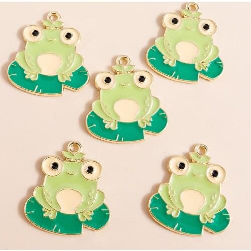 10pcs 22*25mm Summer Cartoon Animal Frog Charms for DIY Necklaces Earrings Making Accessories Frog Prince Pendants Handmade