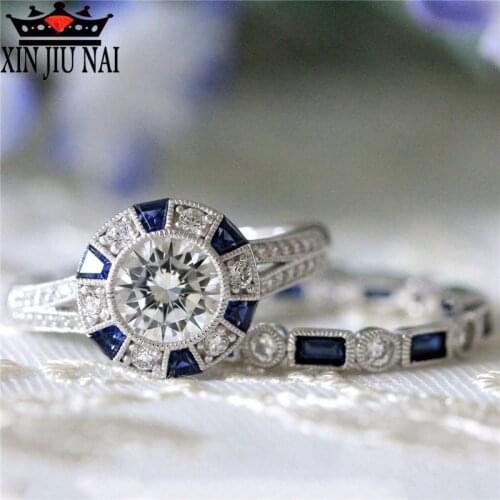 2 pieces / set of unique design sapphire ring inlaid zircon CZ ladies casual jewelry gift elegant temperament female ring