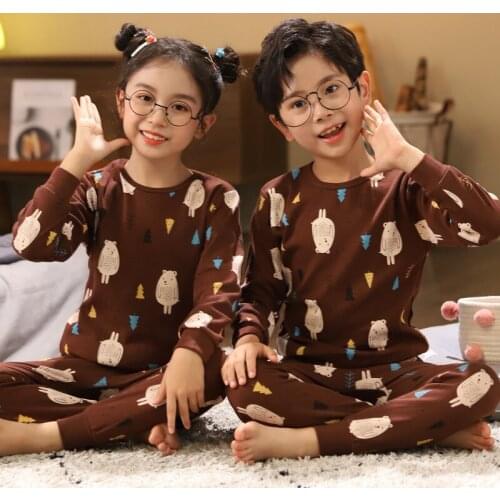 2021 Kids Cotton Pajamas Sets Winter Baby Girls Boys Clothes Cartoon Children Sleepwear Long Sleeve Tops Pants Kids Pyjamas Set