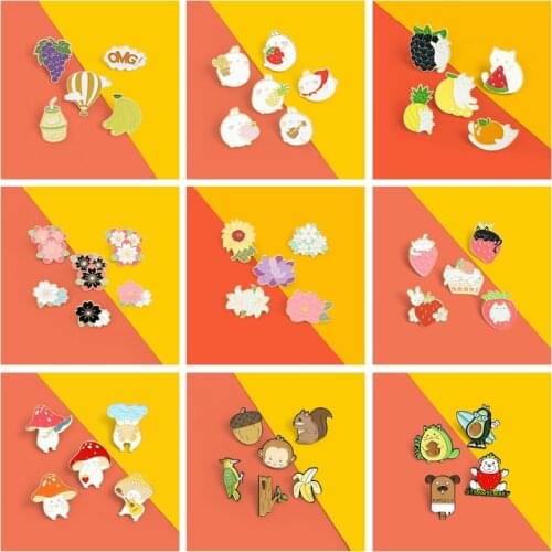 4-8PCS/Set Cartoon Flower Fruit Brooches Cute Mushroom Enamel Lapel Pins Plant Badge Backpacks for Women Jewelry Gifts Wholesale
