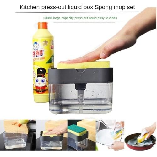 Detergent Automatic Liquid Adding Box Press out Scouring Pad Injector Dishwashing Pot Brush Soap Lye Box Kitchen Cleaner Tools