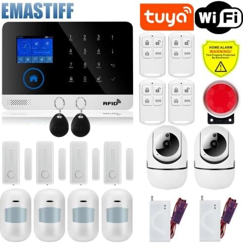 Newest W2B Wireless Home Security Tuya WIFI GSM SIM card EN RU ES Smart Alarm system Tuya APP RFID Remote Control