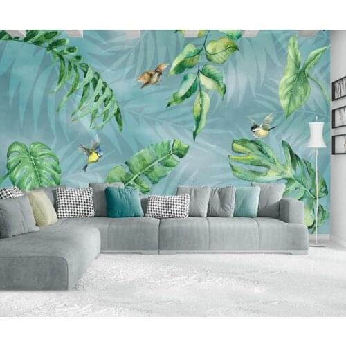 Bacal Custom Nordic large 3D wallpaper mural simple fresh hand painted tropical green plant background wall decor painting paper