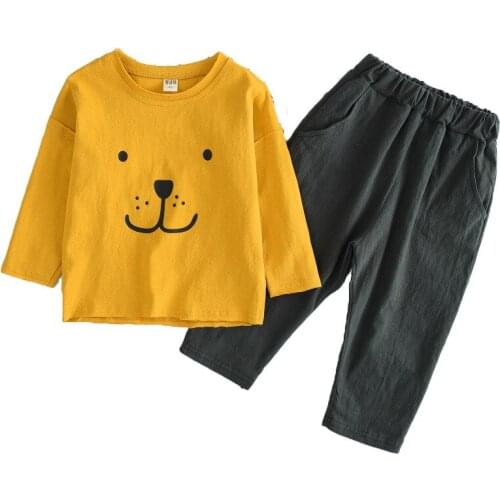 Spring 2019 kids cotton cartoon sports suits boys girls long sleeve pullover + linen pants 2pcs sets casual boy clothing set