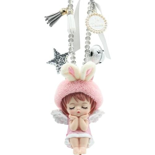 Angel Figure Toys Anime Interior Hanging Ornament Cartoon Fur Feather Car Padent Key chain Decoration For Women Girls D889