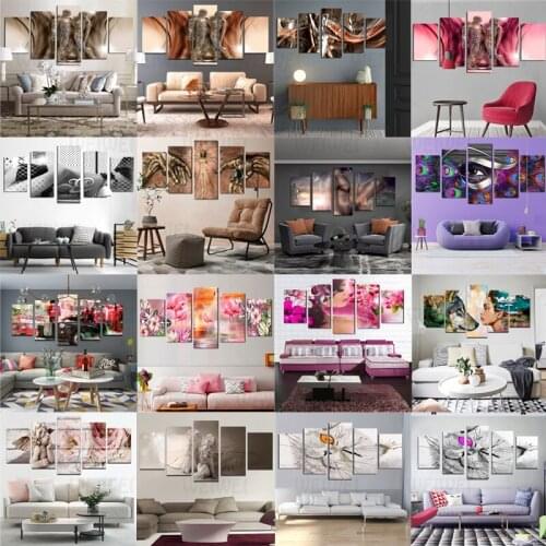 Canvas Printing Picture Living Room Wall Art Frameless 5 Piece Art Series Painting Cat And Flower Poster Modular Home Decoration