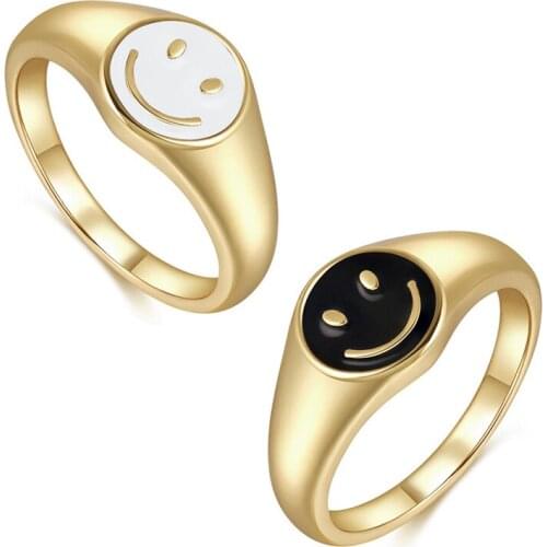 Stainless Steel Smiley Rings For Woman High Quality Vintage Cute Face Mood Rings Party Birthday Gift Trendy Jewelry Accessories