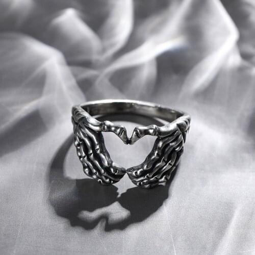 Vintage Silver Colour Love Gesture Ring Punk Romantic Men Ring Womens Accessories Party Jewelry Gifts Gay Matching Rings