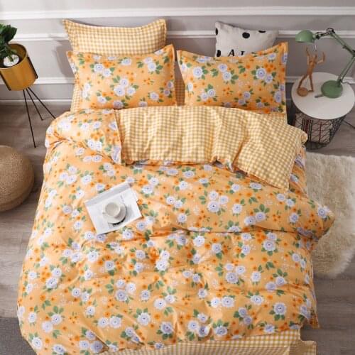Chinese Style Yellow Grid Duvet Cover pillowcases 3pcs 220x240,Flower pattern Comforter Bedding Sets King Size quilt cover 2020