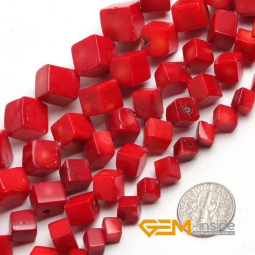 Cubic Red Coral Beads For Jewelry Making Strand 15" DIY Loose Bead For Bracelet Necklace Making 7mm 8mm 9mm 10mm 12mm 16mm 18mm
