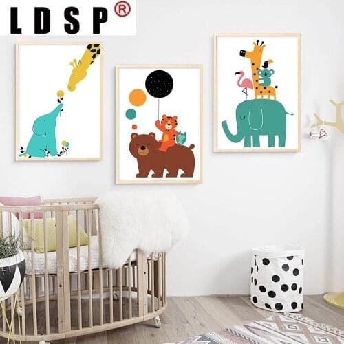 LDSP Bedroom Living Decor Cartoon Bear Elephant Tiger Animal Good Friend Canvas Painting Wall Art Painting Print Poster Picture
