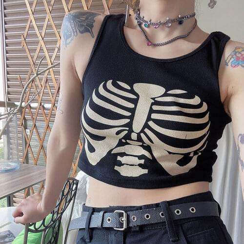 Fashion Y2K Aesthetic Print Crop Tops For Women Sleeveless Corset Vest Top Cropped Female Punk Streetwear Club Top Tanks Camis