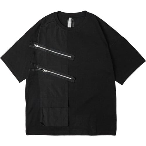 Men T-shirtPupil Travel Cotton T-shirt with Double Front Zipper Techwear Aesthetic Streetwear