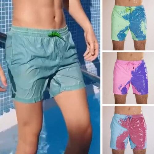 Color-changing Beach Shorts Men Quick Dry Swimwear Beach Board Shorts Warm Color Discoloration Swimming Trunks Beachwear Shorts